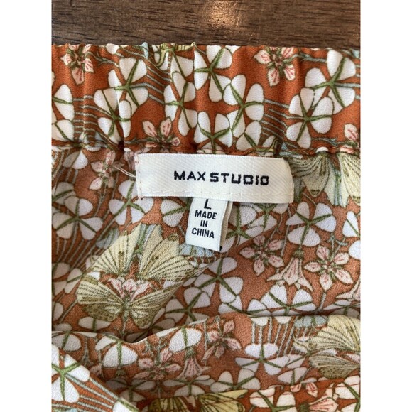 Max Studio Skirt Womens Large Orange Floral Midi Faux Wrap Hi Lo Ruffle Hem Boho - Picture 7 of 7